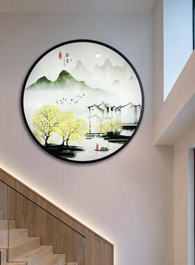 圆形壁灯简约玄关装饰画 画LED灯画 画现代轻奢走廊过道楼梯客厅
