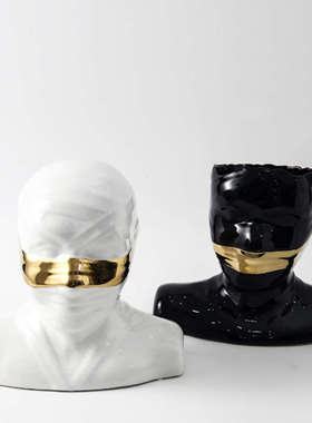 简约现代黑色陶瓷花器摆件样板间酒店营销中心别墅异形桌面花插