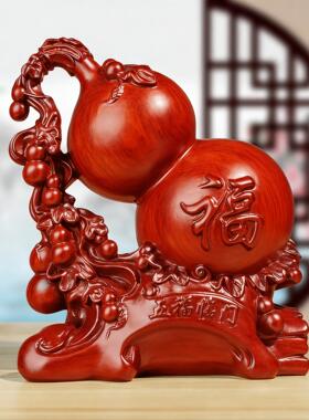 五福临门葫芦花梨黑檀雕刻摆件招财客厅玄关木装饰品乔迁新居礼品