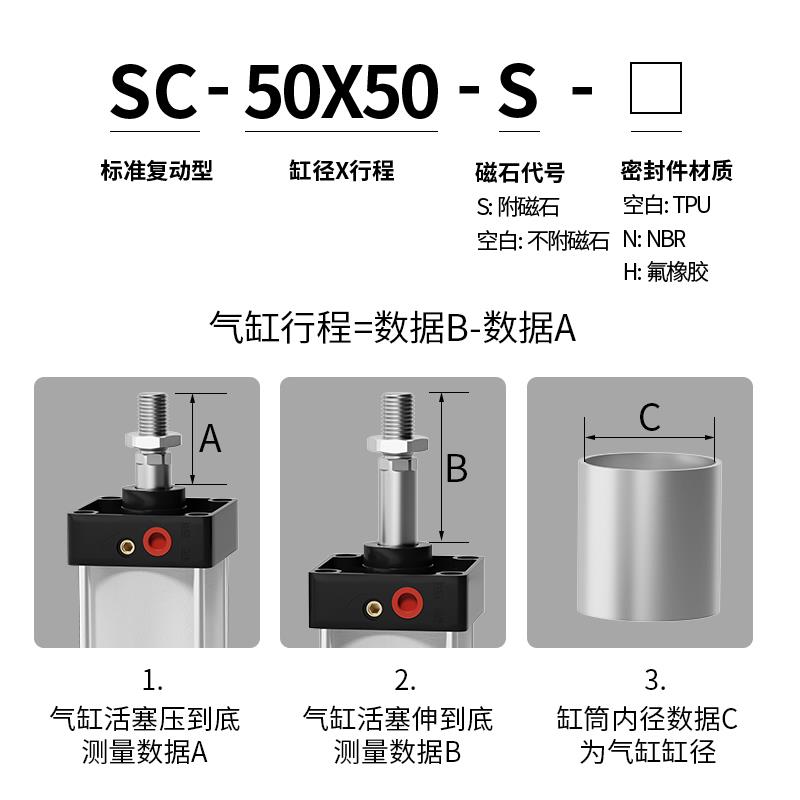 SC63标准32气缸小型气动40大推力SC50X25X50x75X100x200x300x500S - 图3