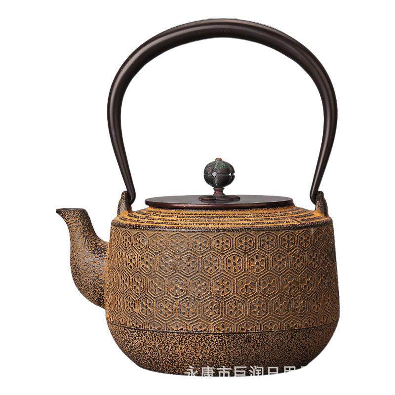 Purely handmade Japanese kettle sand iron kettle Kung Fu tea set tea room household electric ceramic stove uncoated lifting beam kettle