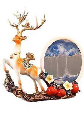 创意招财鹿摆件流沙画玄关酒柜客厅电视柜装饰品过节乔迁送礼摆件