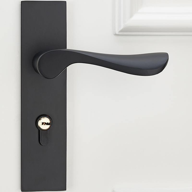 黑色实心太空铝门锁欧约式芯简卧室室内A303-T24房防盗锁执手锁木 - 图3