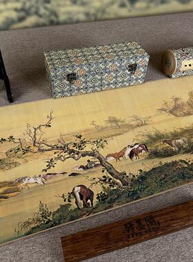 郎闪亮百马画白马画古代著名重彩工笔长卷画高清画稿装饰画
