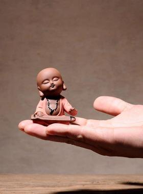 陶瓷多肉花盆装饰创意迷你精品小和尚紫砂园艺摆件琴棋书画小沙弥