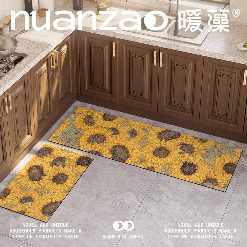 Sunflower kitchen floor mat door mat soft diatom mud water-absorbent cooling mat non-slip oil-absorbent strip carpet