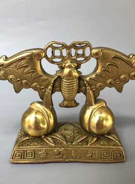 直销新款黄铜蝙蝠摆件福寿双全寿桃吉祥如意生日摆设家居客厅办公