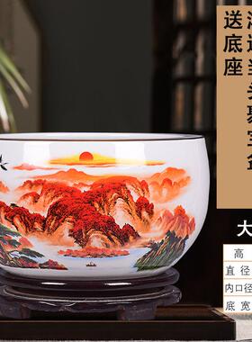 高档景德镇陶瓷器描金居运当头聚宝盆开鸿装饰办公室家客厅玄业关