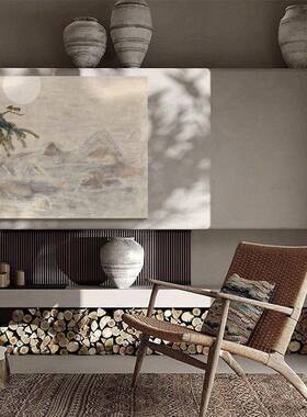 远山侘寂赤贫风客厅装饰画茶室样板间山水复古画民宿卧室床头画