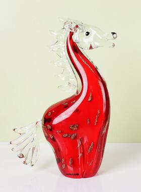 红色金星琉璃马家居装饰摆件