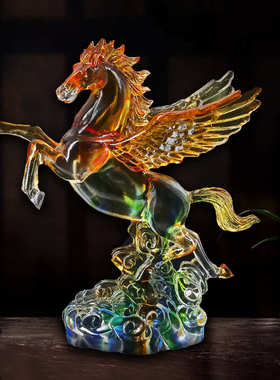 锋明古法琉璃生肖马到成功摆件商务礼品办公前台装饰工艺品琉璃马