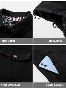 U 88756 Men's Black Denim Vest 士黑色牛仔马甲跨境外贸
