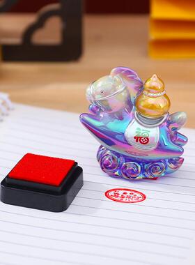 创意古风新款唐三彩小胖马盲盒潮玩印章桌面摆件送朋友礼物
