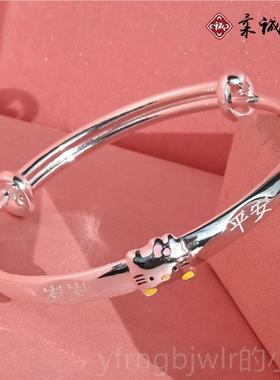 新款小孩儿银手银镯女童童纯银手镯男女款学生足999镯子卡实通心