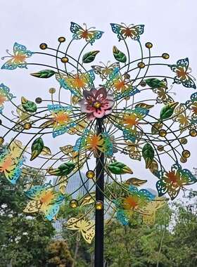 别墅布景花园区装饰舞动蝴蝶大风车铁艺插件造景氛围工艺品