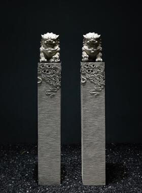 中式摆件禅意庭拴院店酒玄关门口ORE造景落地外仿古栓马柱户花园