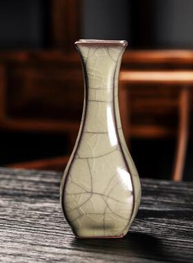 青瓷哥窑四方瓶花瓶办公室客厅茶空间装饰陶瓷小花器插花摆件中式