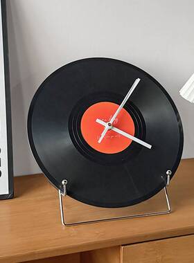 家用桌面卧室简约高级感装饰品家居好物日落黑胶唱片时钟客厅摆件