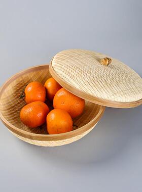 箕竹编带盖收竹纳筐水果筐食YY0870品篮手工篮编织篮子簸茶具收纳
