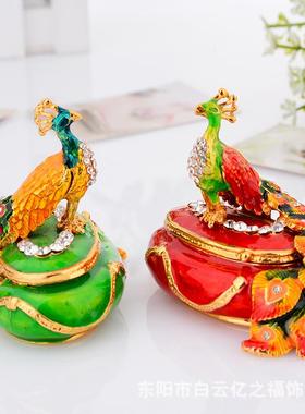 电商款孔雀金属首饰盒彩绘镶嵌珐琅工艺品摆件日系孔雀