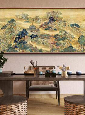 佛道仙家堂口横版山水画新中式蓬莱仙境图神龛神台背景墙装饰画框