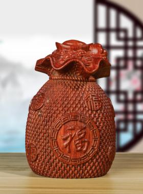 黄金袋黑檀花梨木雕刻福袋摆件客厅家居装饰工艺品迁乔开业送礼物