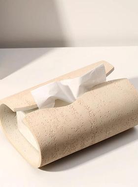 洞石纸巾盒客厅高档轻奢风酒店抽纸盒摆件高级感家用桌面餐巾纸盒