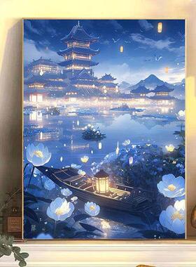 数字油画大唐盛世古风建筑diy手工填色填充孔明灯丙烯画客厅新款