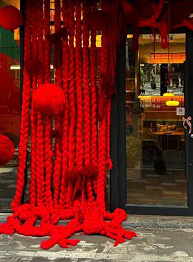 圣诞节糖葫芦串球节日橱窗布条装饰道具麻绳布置景打卡网红店铺挂