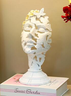 欧式镂空人脸雕塑摆件家居客厅酒柜桌面装饰品拍摄道具树脂工艺品