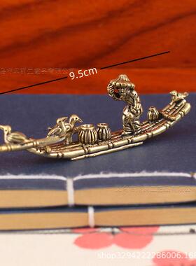 纯黄铜鸬鹚竹筏摆件家居办公室桌面小摆件老人鸬鹚竹筏黄铜工艺品