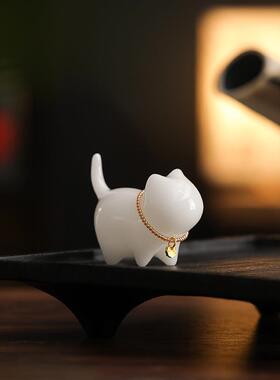 冰种玉瓷小猫咪创意陶瓷摆件茶宠呆萌可爱室桌面茶具配件茶玩装饰