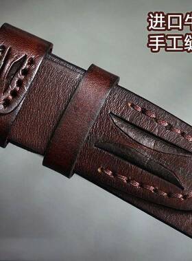 新款真皮手工缝线皮带男士复古做旧头层牛皮腰带针扣简约牛仔裤带