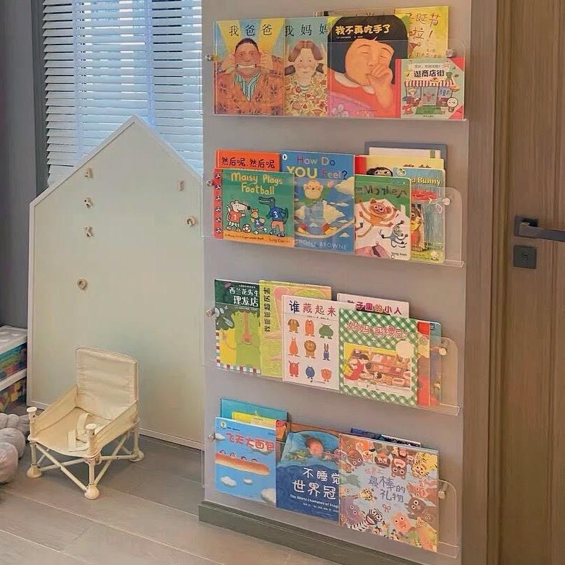 亚克力展示架墙面上书架儿童绘本置物架超薄壁挂式透明报刊杂志架 - 图1