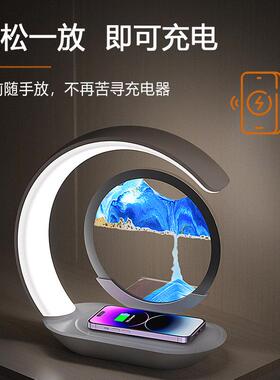 创意新款桌面流沙画小夜灯无线充电家居商务高级感礼品流沙摆件灯