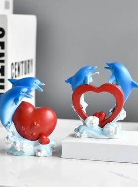 迁乔新居装饰摆件客厅轻奢高档海洋风小海豚家居装饰摆件桌面情侣