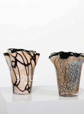 创意豹纹手工斑点条纹琉璃花瓶摆件客厅餐厅桌面简约花艺软装饰品