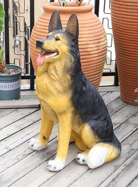 如果家居 创意树脂仿真德国牧羊犬摆件 门口影控感应发声狗