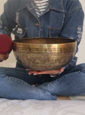 颂钵音疗 纯手工西藏佛音碗铜钵磬SPA理疗钵盂瑜伽钵摆件30cm
