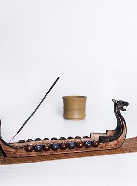 直销新款严选龙舟仿古树脂工艺品 新中式香薰香座摆件 旅游纪念品