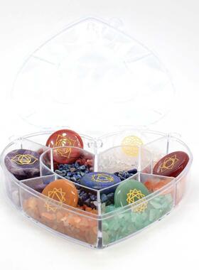 水晶石七彩圆片碎石套装桃心盒装摆件 欧美时尚饰品跨境电商货源