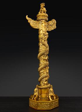 全黄铜中华华表柱家居客厅摆件铜流云盘龙柱工艺品摆设貔貅狮子