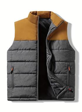 W 21926 Men's contrast color stand collar vest 士拼色立领