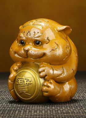 彩铜萌虎献宝生肖虎可爱老虎摆件礼品装饰品