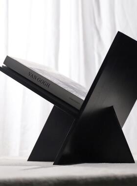 轻奢简约蜡木黑色实木书架杂志架书报架样板间售楼部家居书房摆件