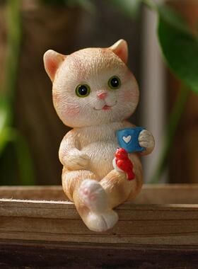 可爱的小猫咖啡桌面坐式装饰品阳台园艺庭院花盆装饰微型景观动物