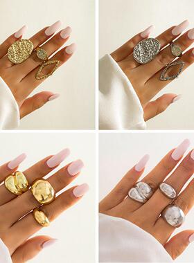 Geometric Curved Ring Joint Ring Open Set Ring夸张戒指套装