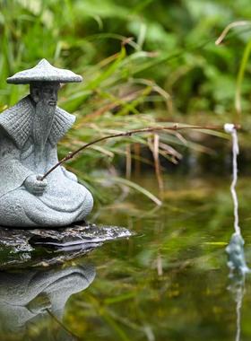 大号姜太公钓鱼流水摆件假山鱼缸造景中式风格树脂庭院装饰送礼工