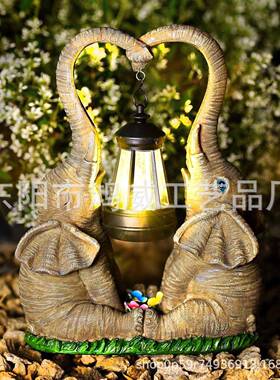 款跨境大象侣l情ed灯太阳能户外雕像庭院园YS-001装饰照新明摆件