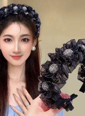 韩版水钻蝴蝶结发箍女2025年新款宽边头箍外出百搭发卡高频顶头饰